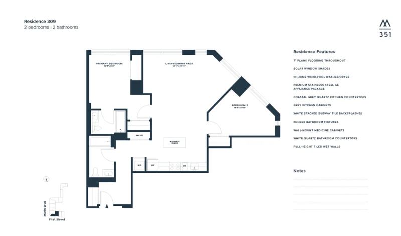 Published 351 Marin Residence 309 two-bedroom floor plan