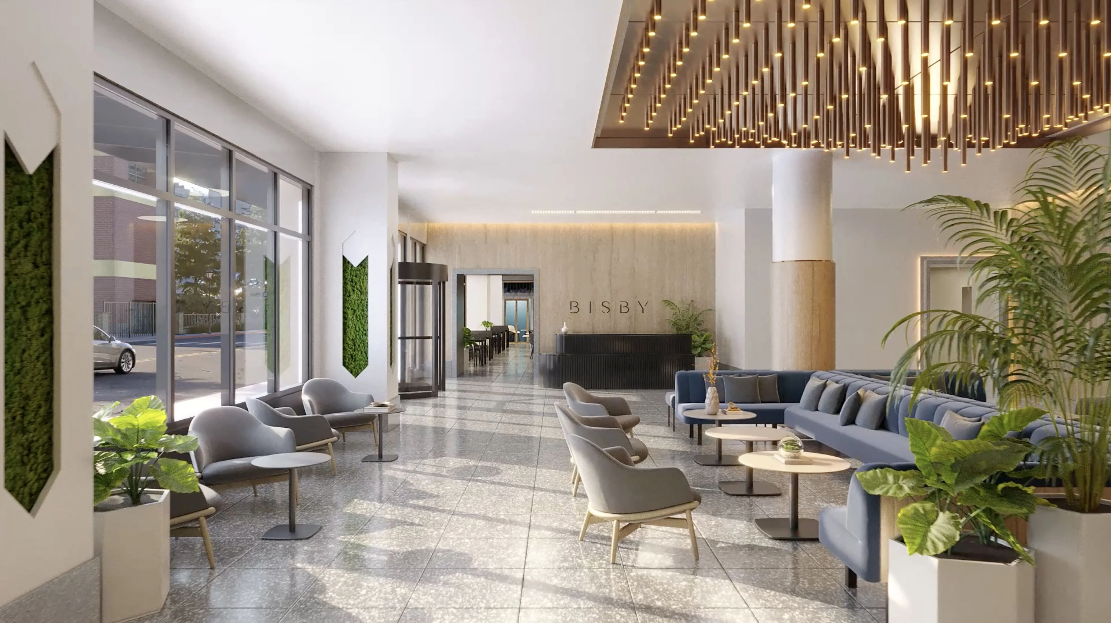 Modern resident lobby at Bisby
