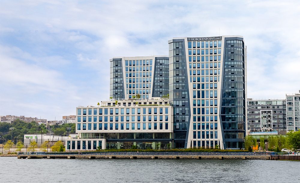Hoboken Point waterfront apartment building exterior in Weehawken